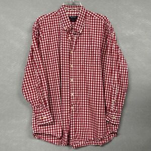 Nautica Button Up Shirt Men's 17 32/33 Red & White Checked Preppy Event Occasion